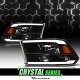 Alpha Owls 8710401 Crystal Headlights With Switchback Sequential LED Light Bar & Startup Light – Black Amber Fits 2009-2018 Dodge Ram 1500 2500 3500/2019-2023 Classic Halogen Models
